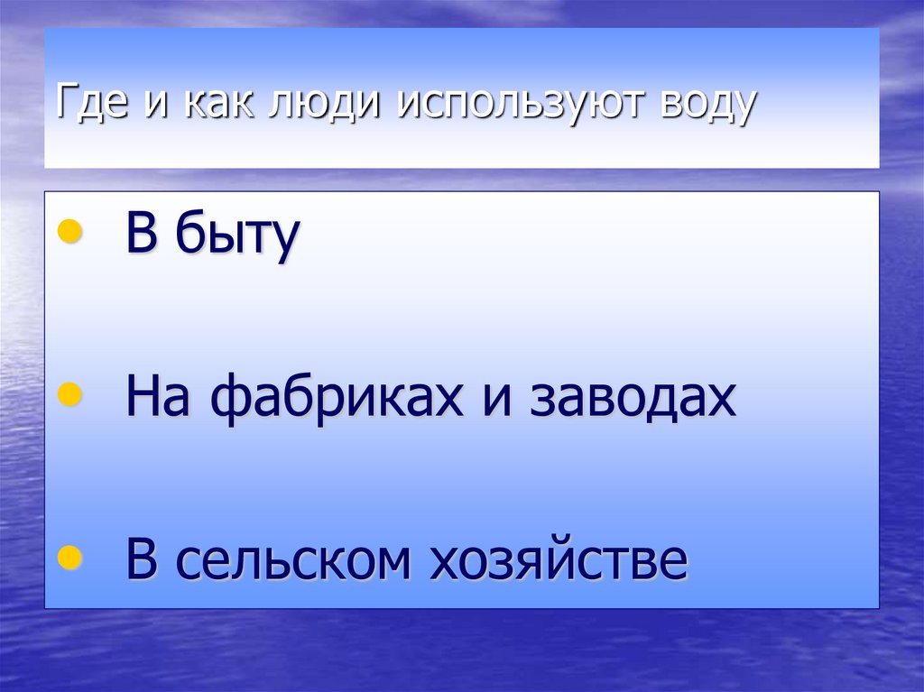 Где и как люди используют воду