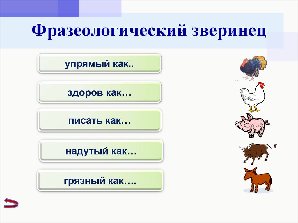 Фразеологический зоопарк презентация