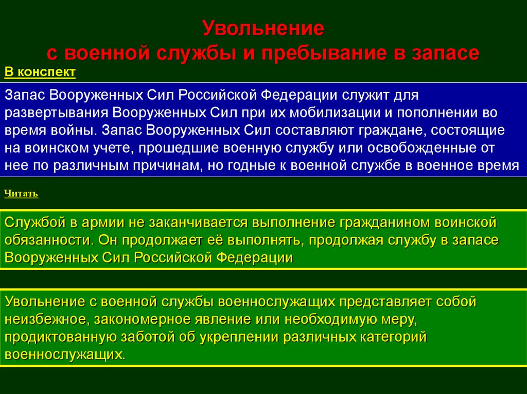 Увольнение с военной службы и пребывание в запасе обж 11 класс презентация