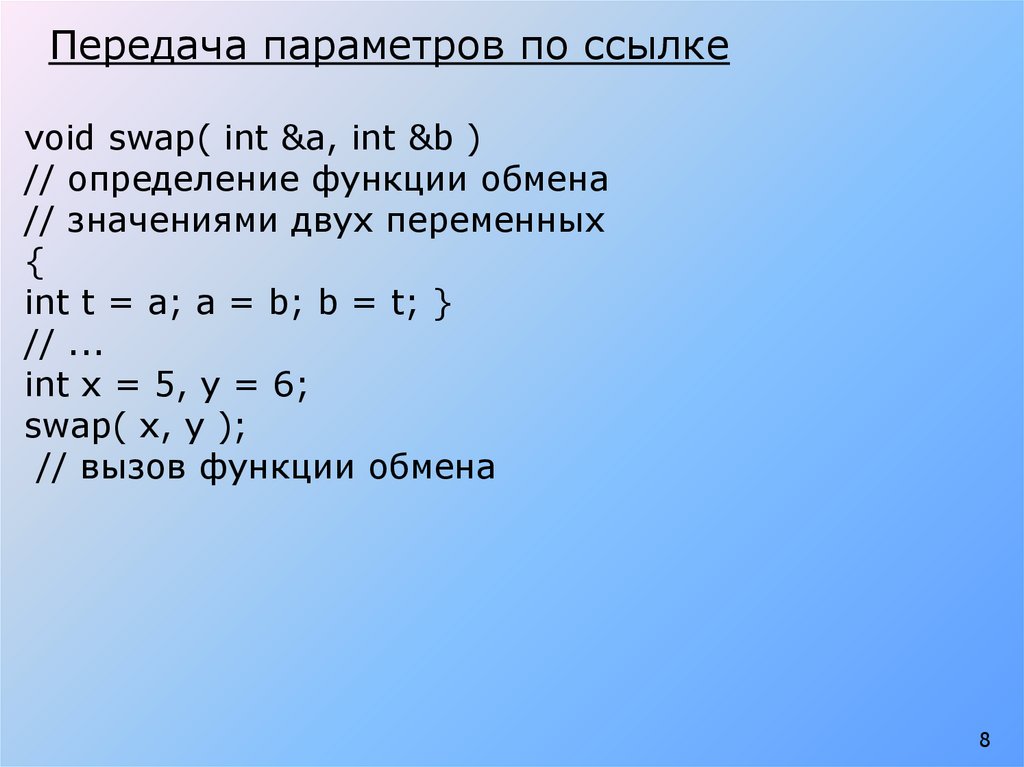 Значение параметра функции