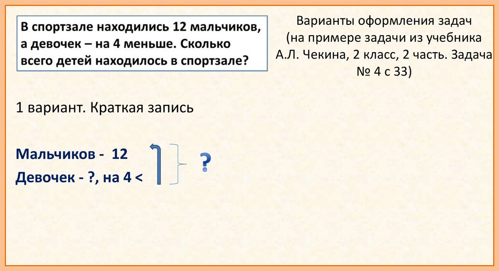 Краткая запись задачи 4 класса