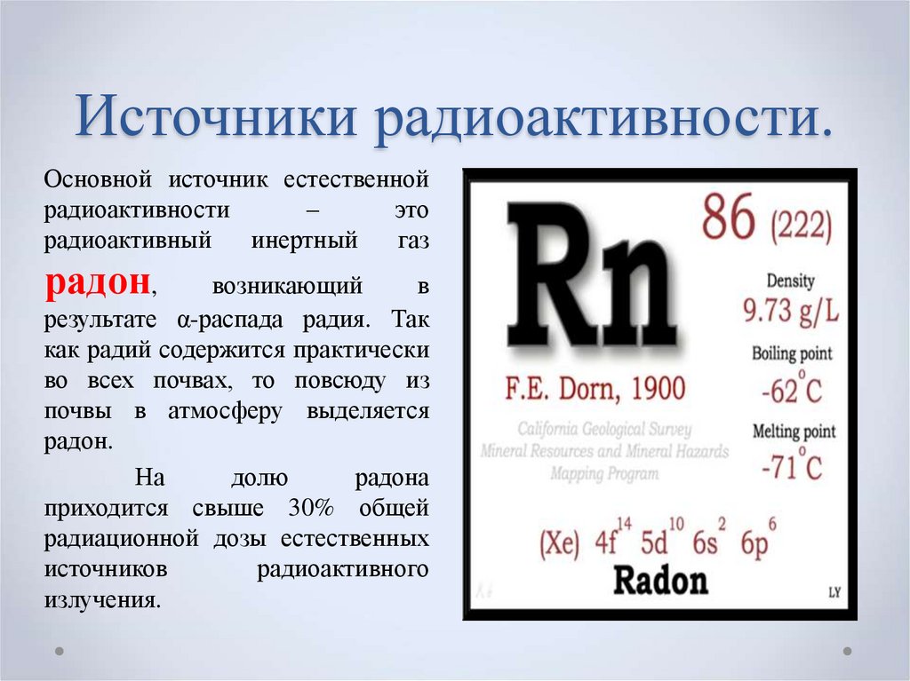 Состав атома радия. Радиоактивный элемент инертный ГАЗ. Радий и Радон. Источник радия. Основные источники естественной радиоактивности.