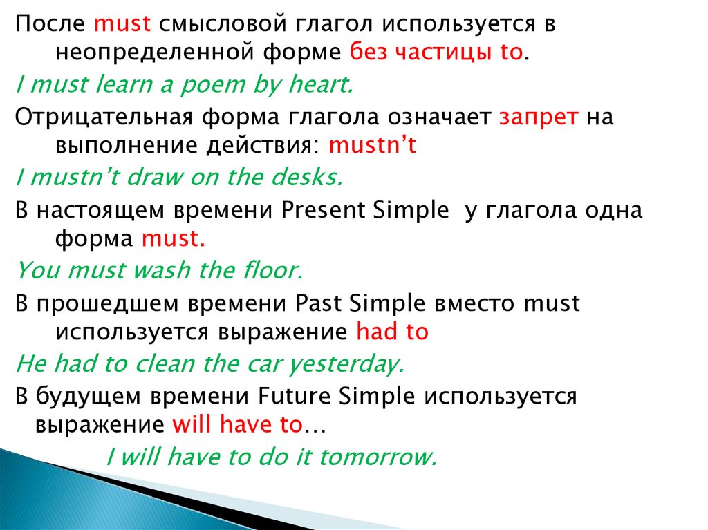 Презентация модальный глагол must 6 класс