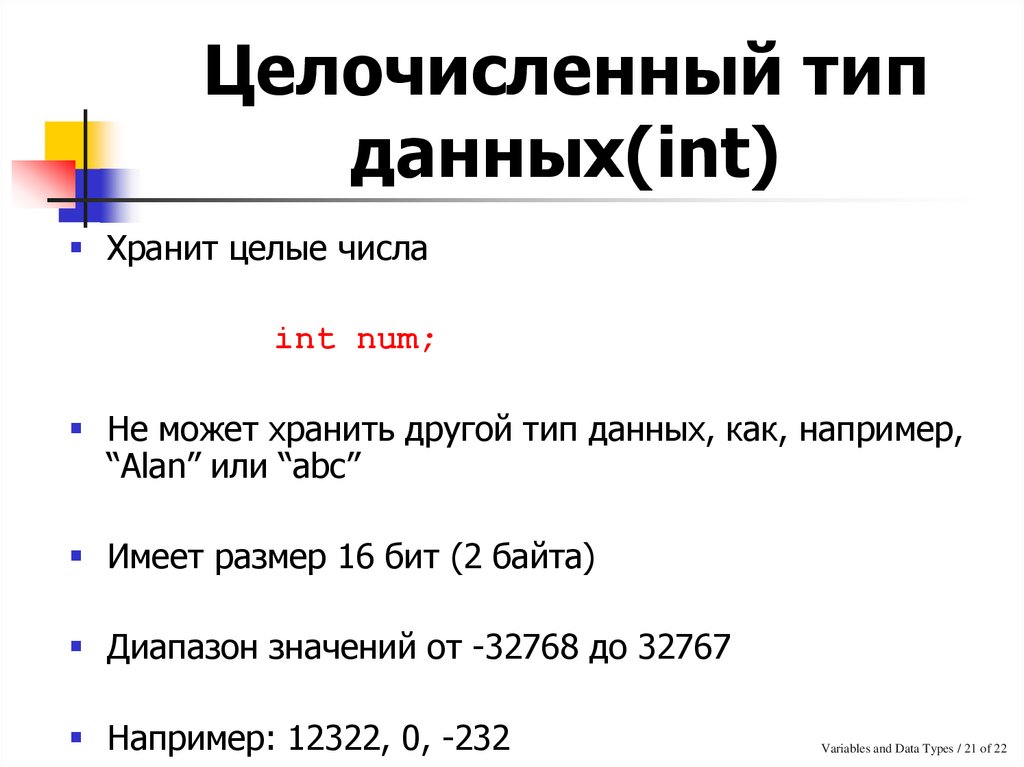 Integer тип данных