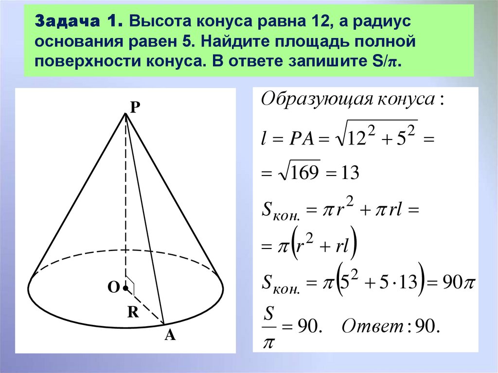 1 площадь основания конуса