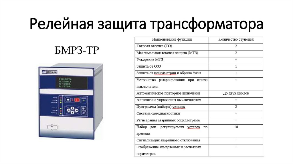 Защиты трансформатора