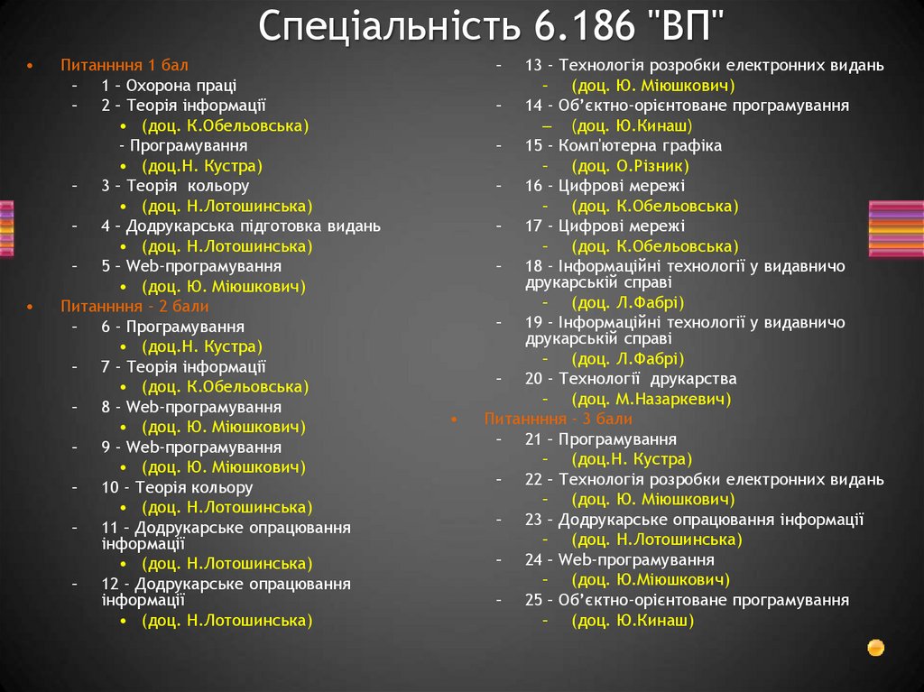 Спеціальність 6.186 "ВП"