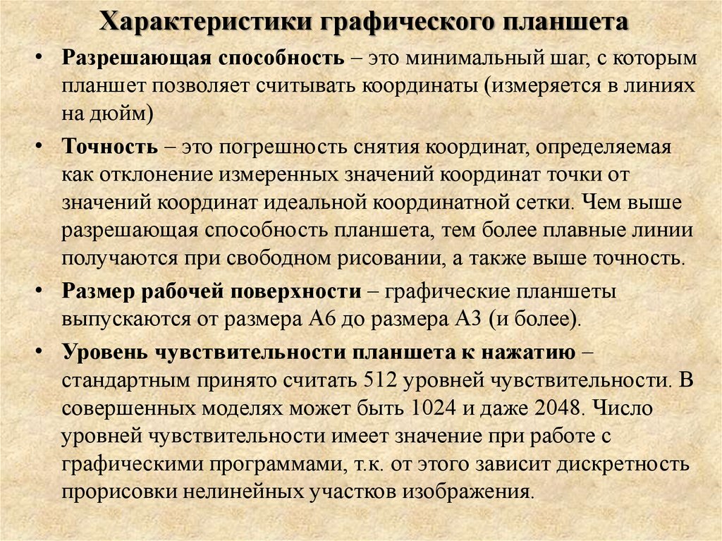 Характеристики графического планшета