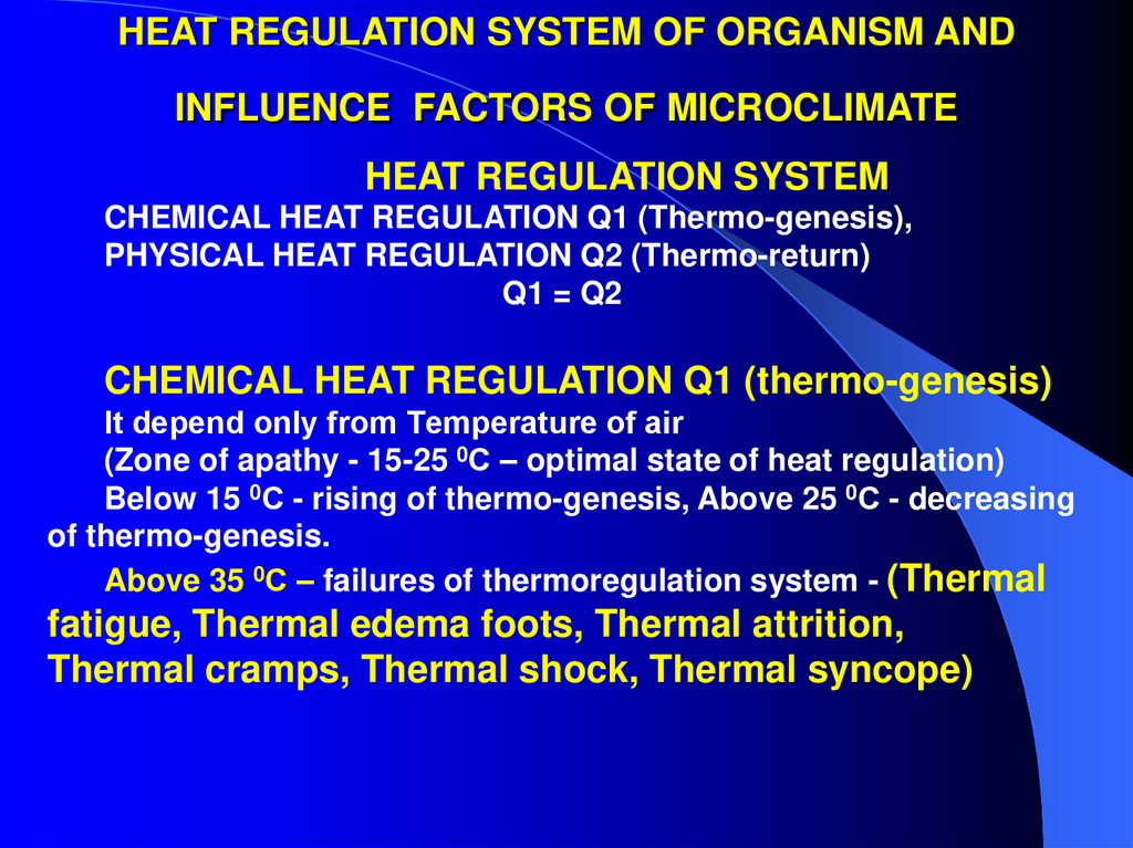 HEAT REGULATION SYSTEM OF ORGANISM AND INFLUENCE FACTORS OF MICROCLIMATE