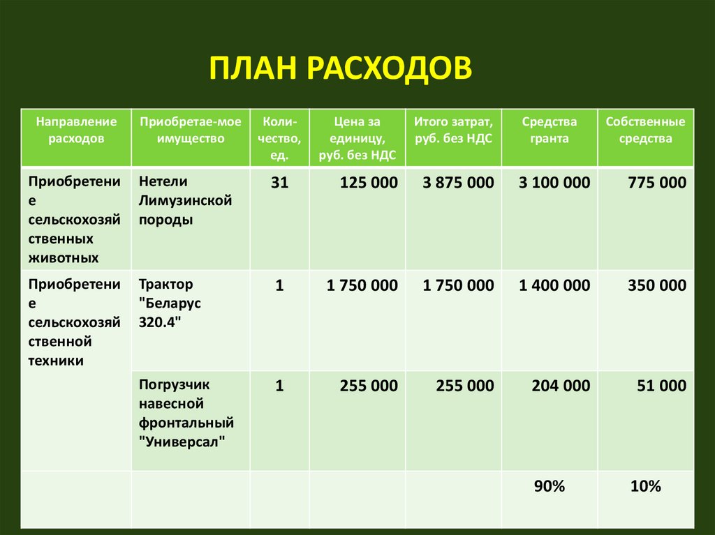 Предварительный план расходов