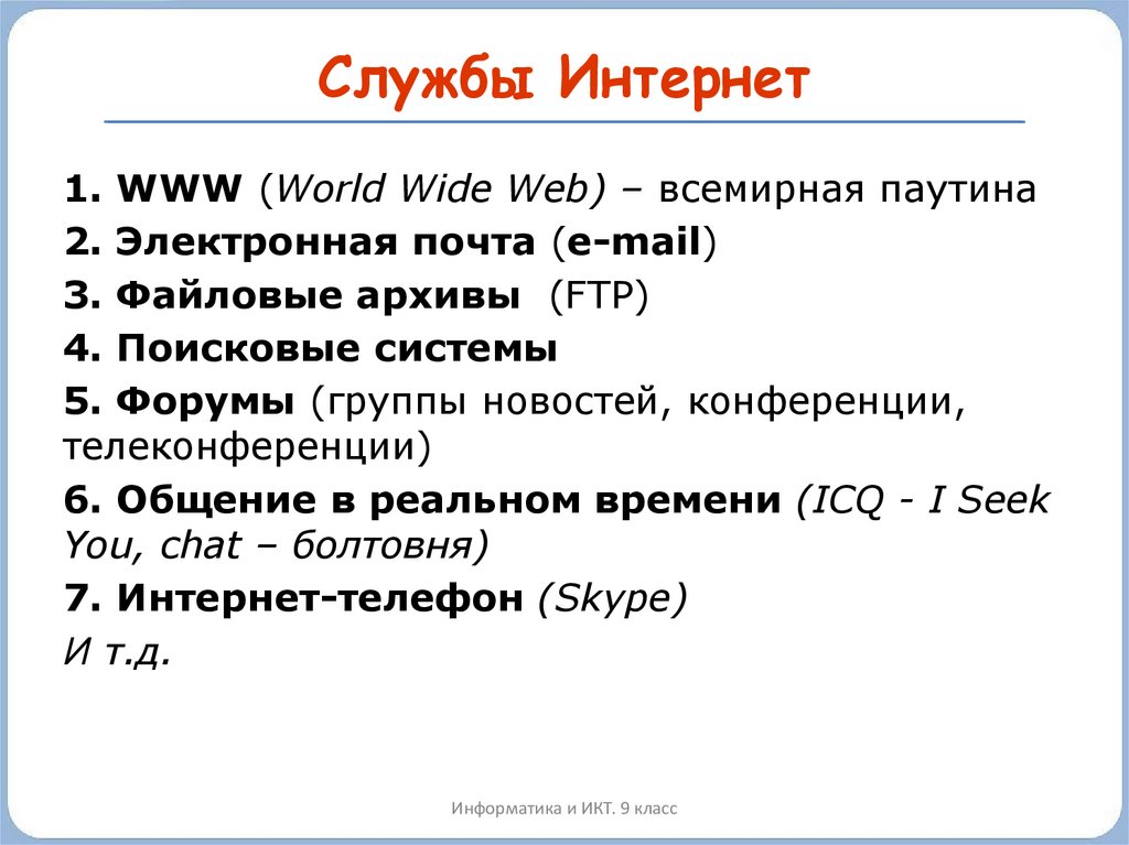 Сервисы сети интернет презентация