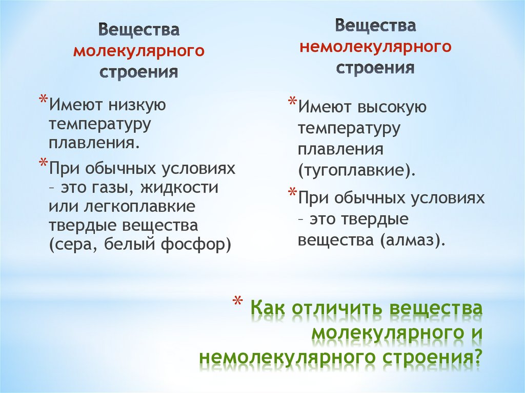 Различить вещества. Вещества молекулярного и немолекулярного строения. Вещества молекулярного и немолекулярного строения таблица. Как определить вещества молекулярного и немолекулярного строения. Вещества молекулярного и немолекулярного строения 8 класс.