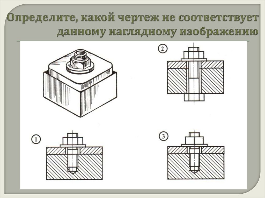 Определите какие чертежи соответствуют данным наглядным изображениям