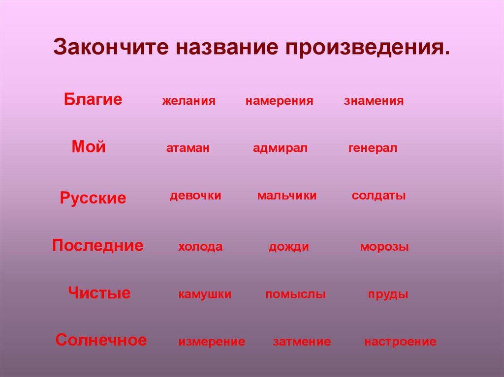 Названия русских рассказов