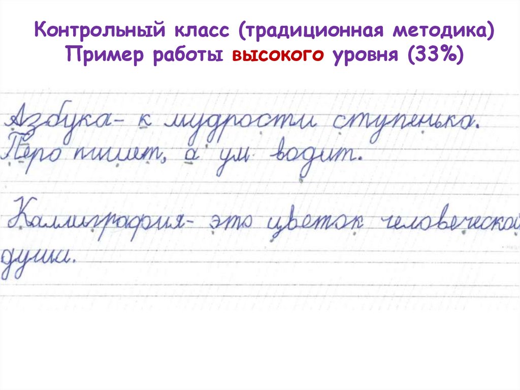 Контрольный класс (традиционная методика) Пример работы высокого уровня (33%)