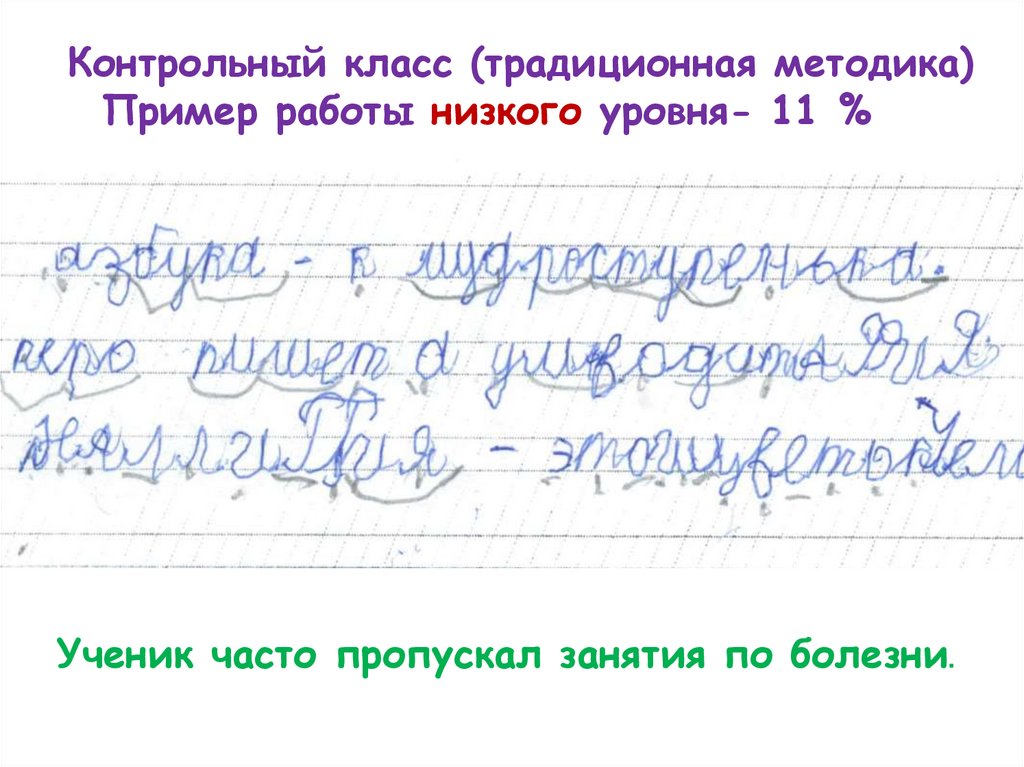 Контрольный класс (традиционная методика) Пример работы низкого уровня- 11 %