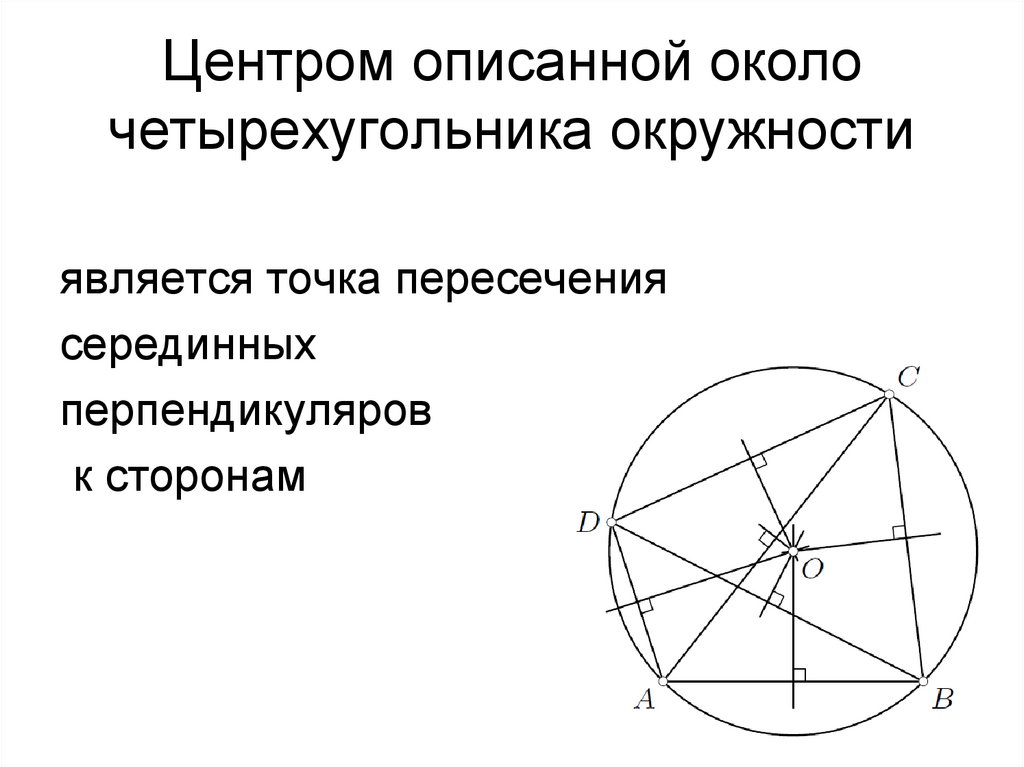 Центром описанной около четырехугольника окружности