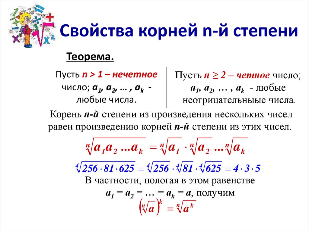 Разной степени. Свойства корня n степени теорема 6. Арифметический корень n-Ой степени теоремы. Свойства корня n-Ой степени сравнение.