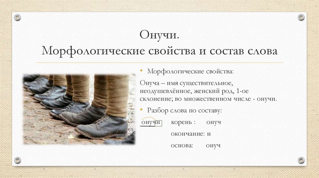 Онучи единственное число. Онучи единственное число