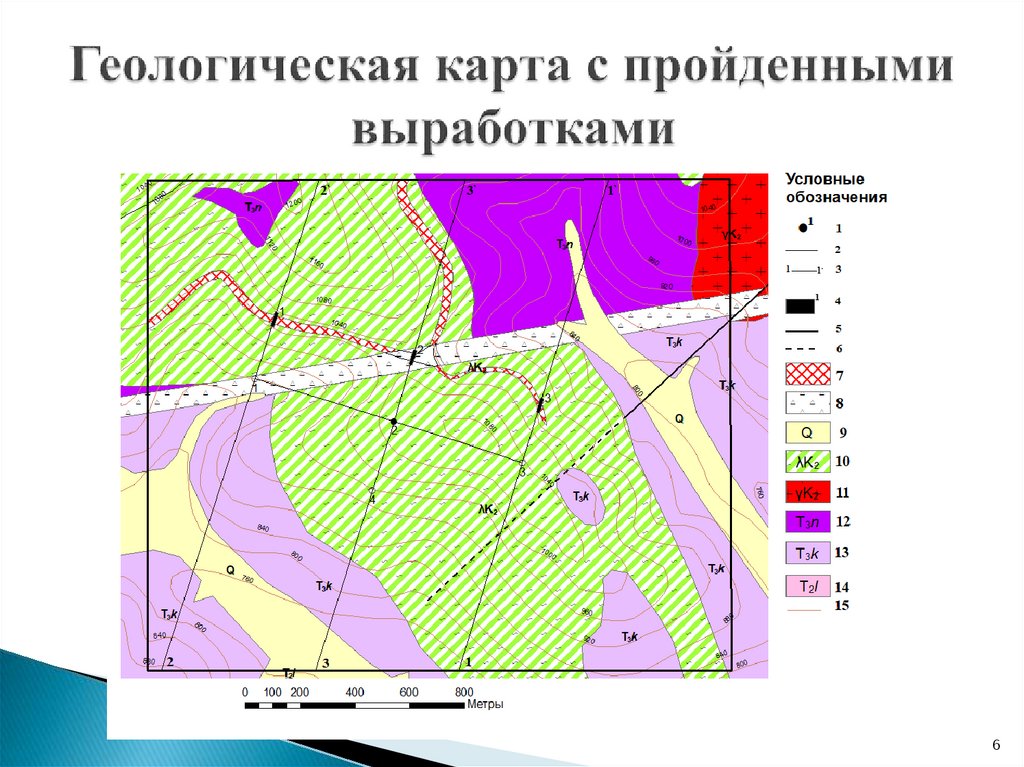 Геологическая карта с пройденными выработками