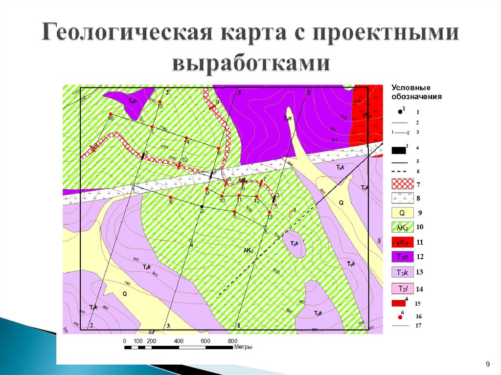 Геологическая карта с проектными выработками