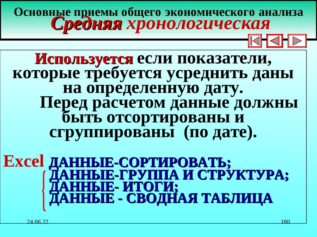 Основные приемы общего экономического анализа Средняя хронологическая