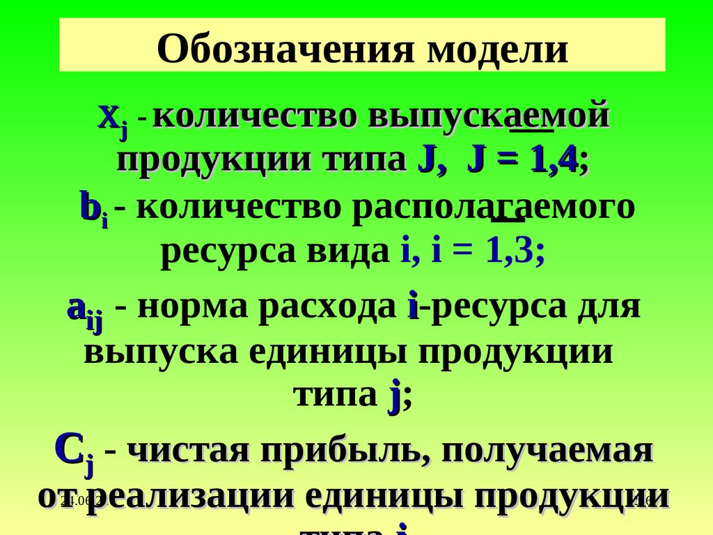 Обозначения модели