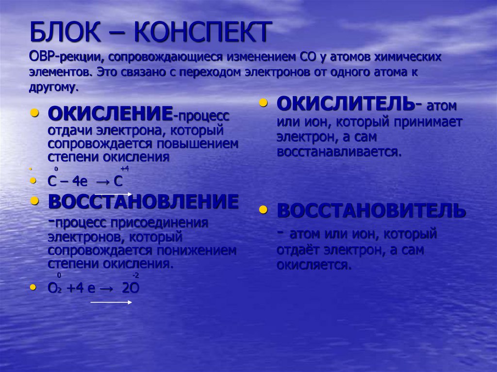 Окисление химические процессы сопровождающиеся. Окислительно-восстановительные реакции степень окисления. ОВР конспект.