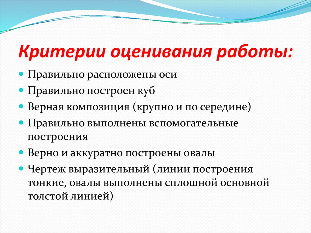 Критерии оценивания работы: