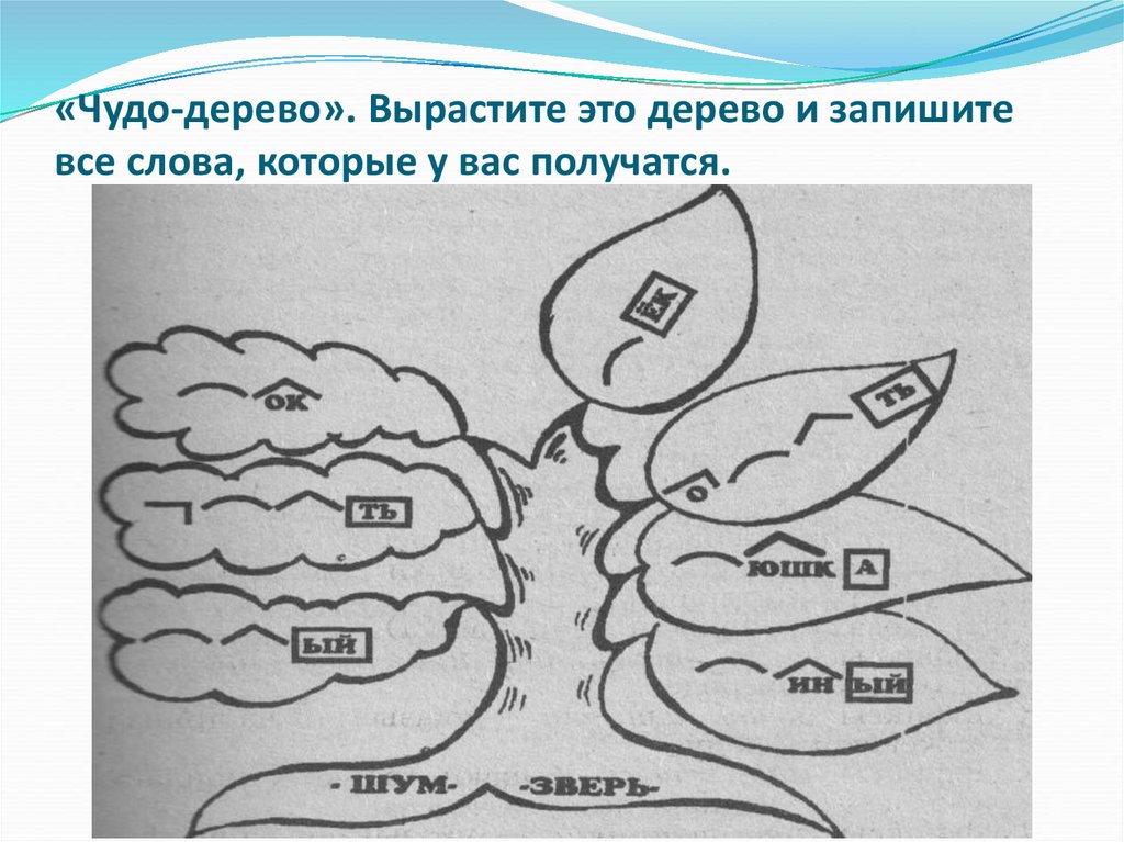 «Чудо-дерево». Вырастите это дерево и запишите все слова, которые у вас получатся.