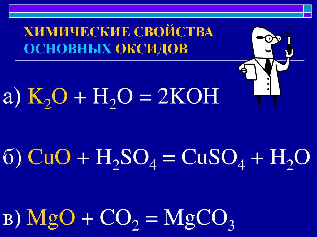 Bao k2o уравнение. K2o+h2o Тип реакции.