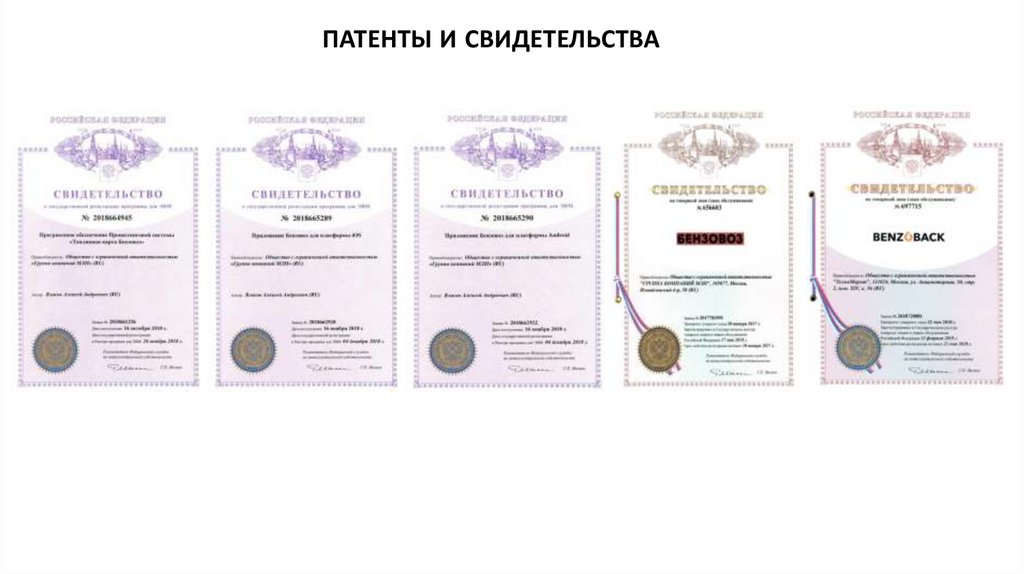ПАТЕНТЫ И СВИДЕТЕЛЬСТВА