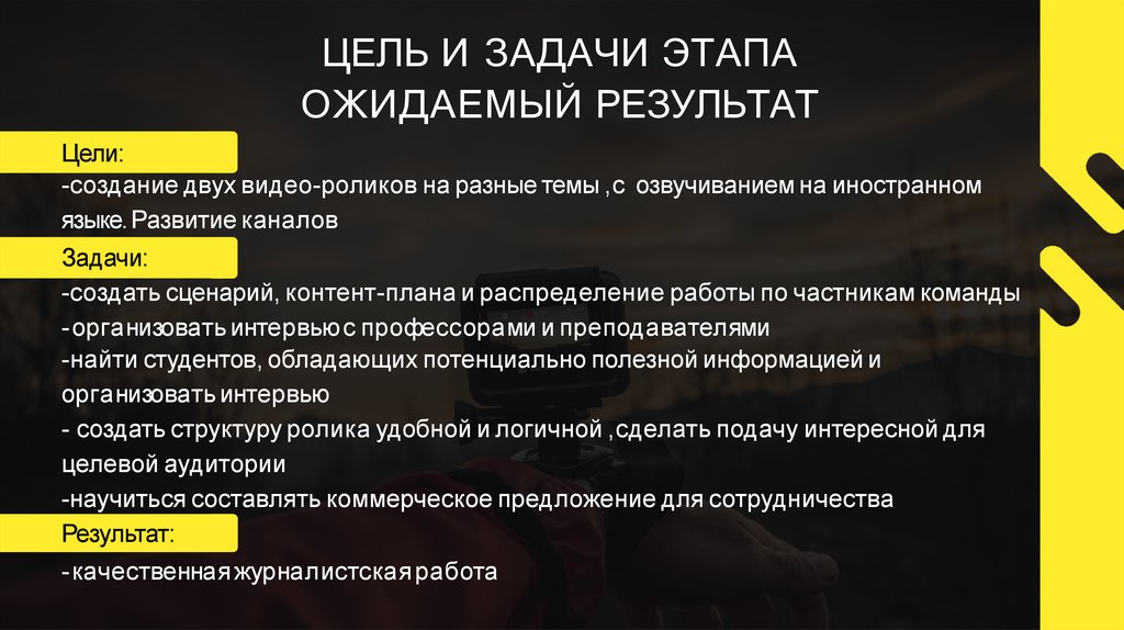 ЦЕЛЬ И ЗАДАЧИ ЭТАПА ОЖИДАЕМЫЙ РЕЗУЛЬТАТ