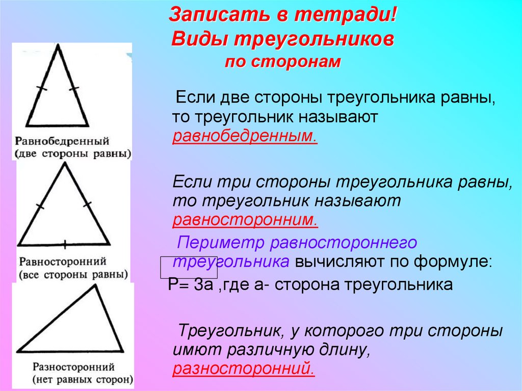 Равносторонний правило. Виды треугольников. Виды треугольников по сторонам. Треугольники классификация треугольников по сторонам. Треугольник и его виды презентация.