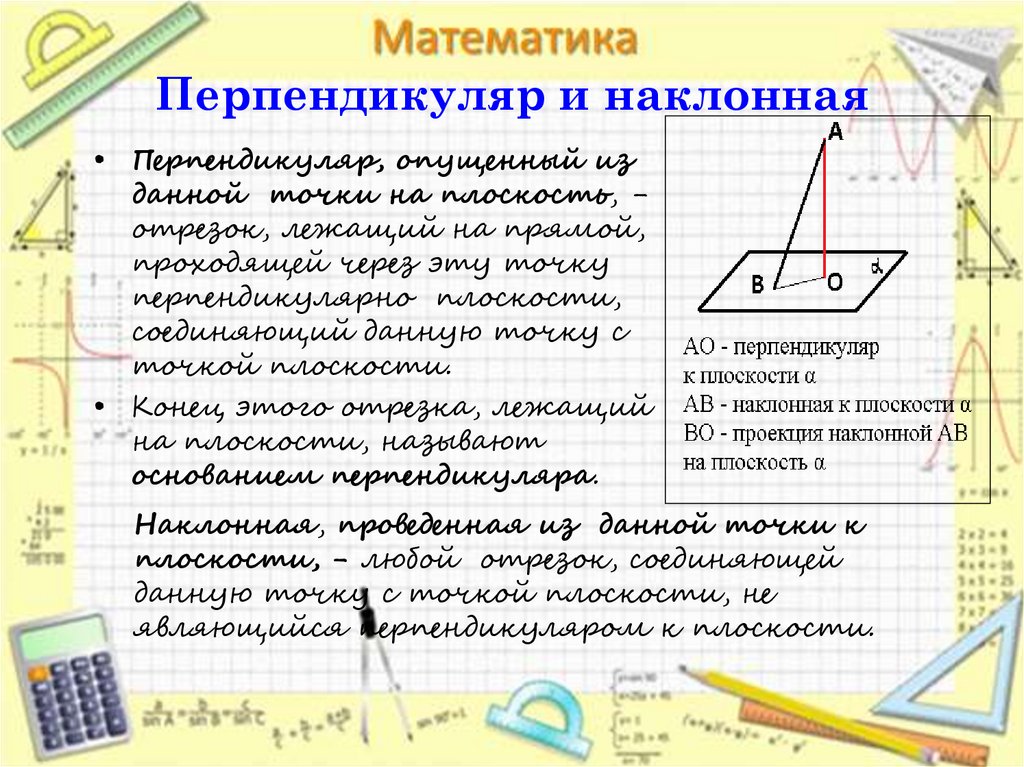 Наклонная это. Перпендикуляр и Наклонная. Перпендикулярность и Наклонная. Перпендикуляр и Наклонная в пространстве. Перпендикуляр и Наклонная к прямой.