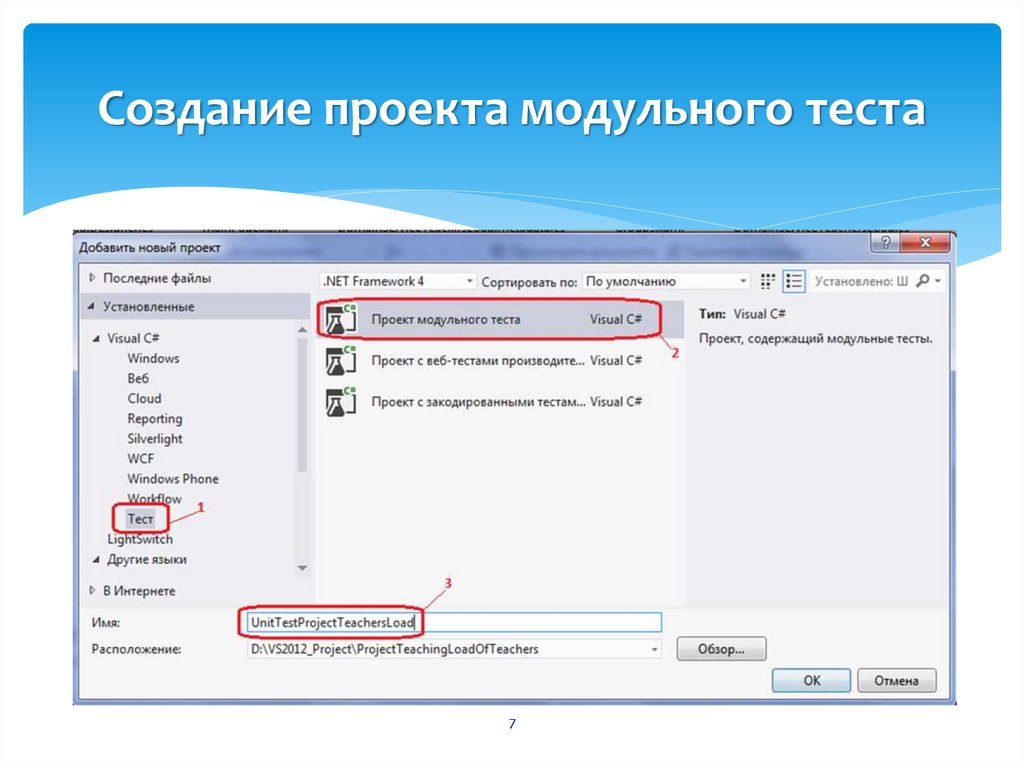 Какие шаблоны тестовых проектов имеются в visual studio 2012