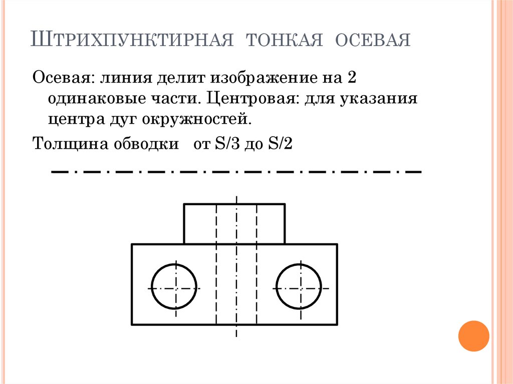 Линия применяется для изображения осевых и центровых