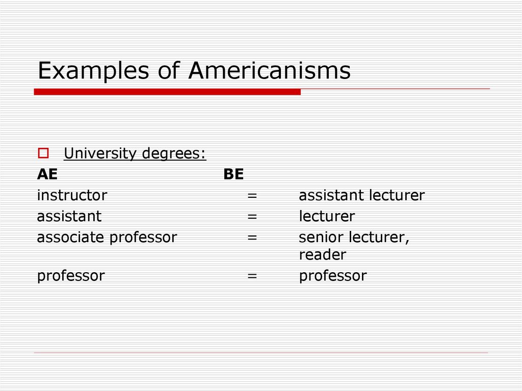 Examples of Americanisms
