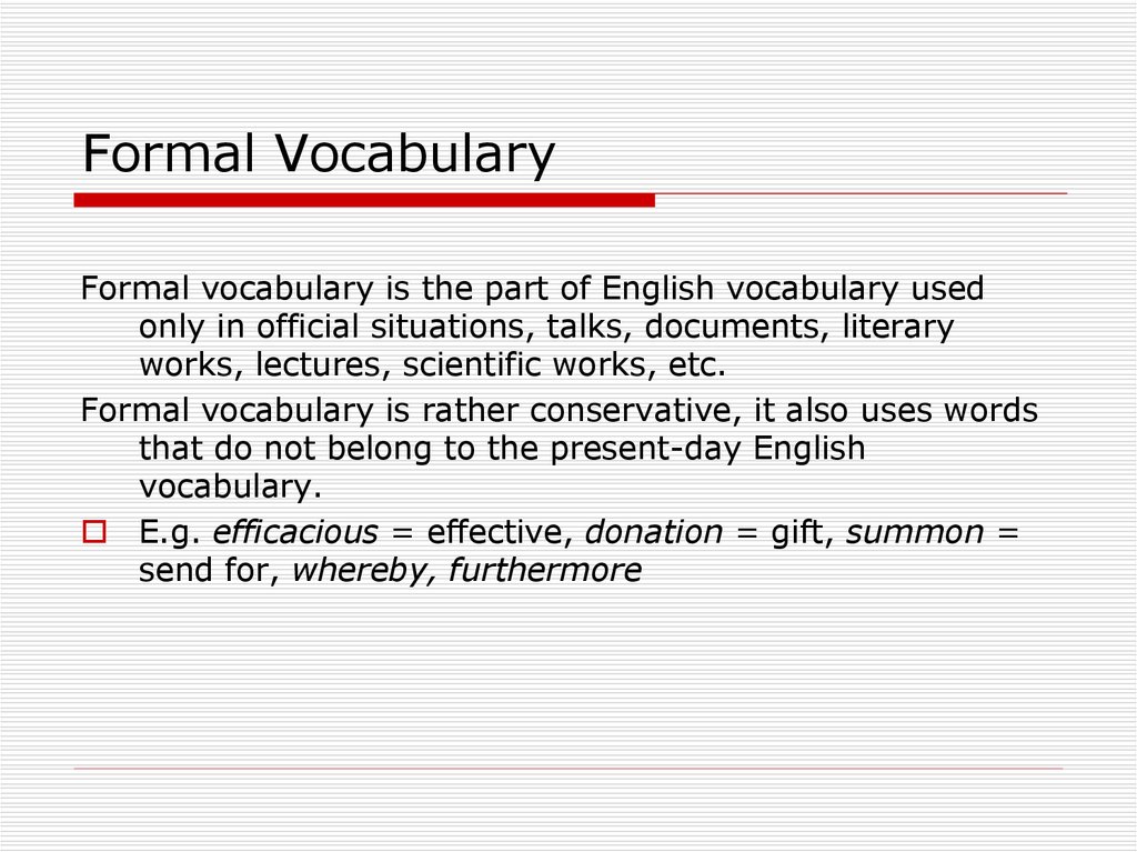 Formal Vocabulary