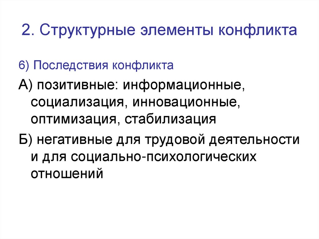 Полный перечень структурных элементов конфликта составляют