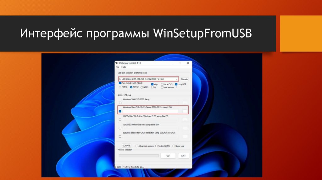 Интерфейс программы WinSetupFromUSB