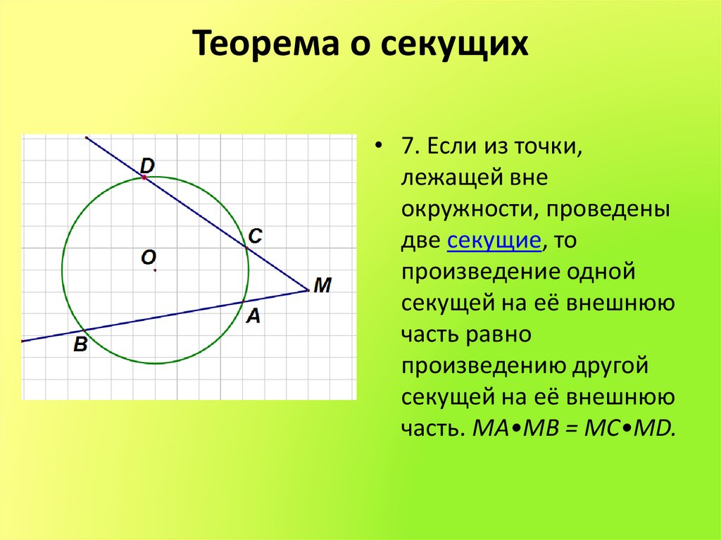 Теорема о двух касательных из одной точки. Секущие к окружности. Свойства секущих к окружности. Свойство отрезков секущих. Если из точки вне окружности проведены две секущие то произведение.