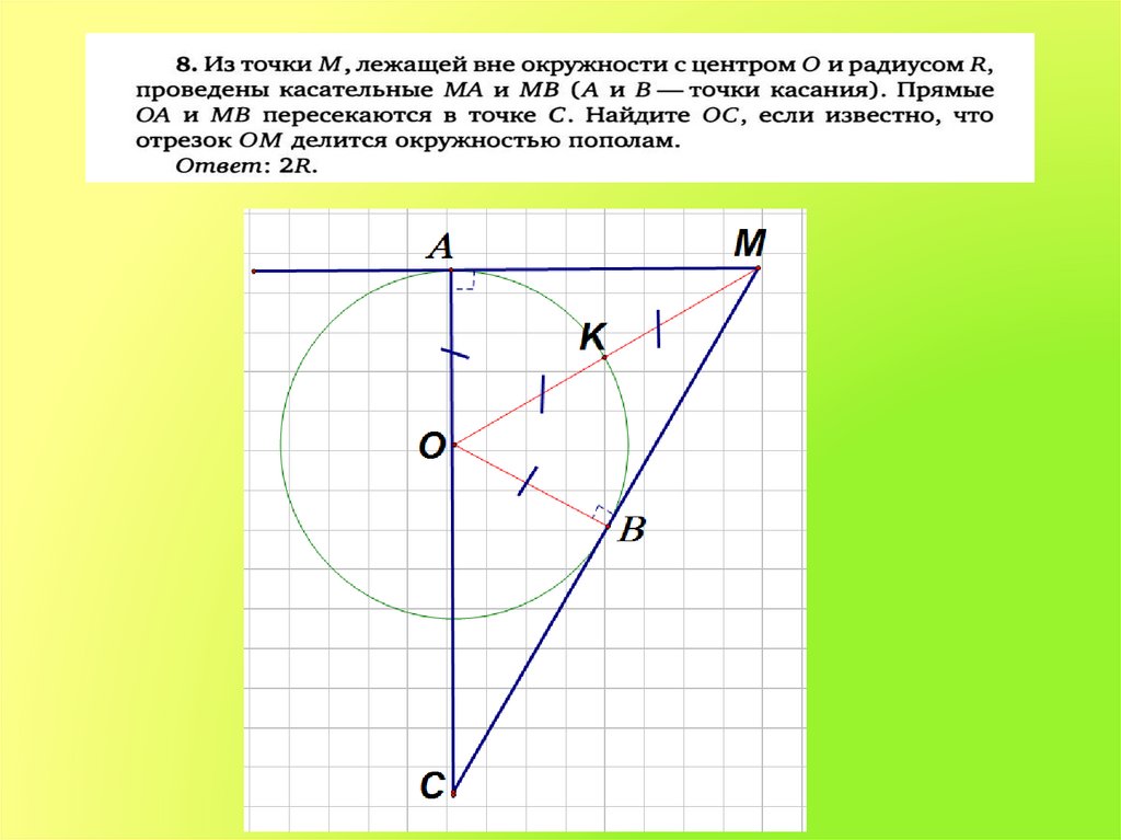 На рисунке 211 изображена окружность с центром о ав касательная