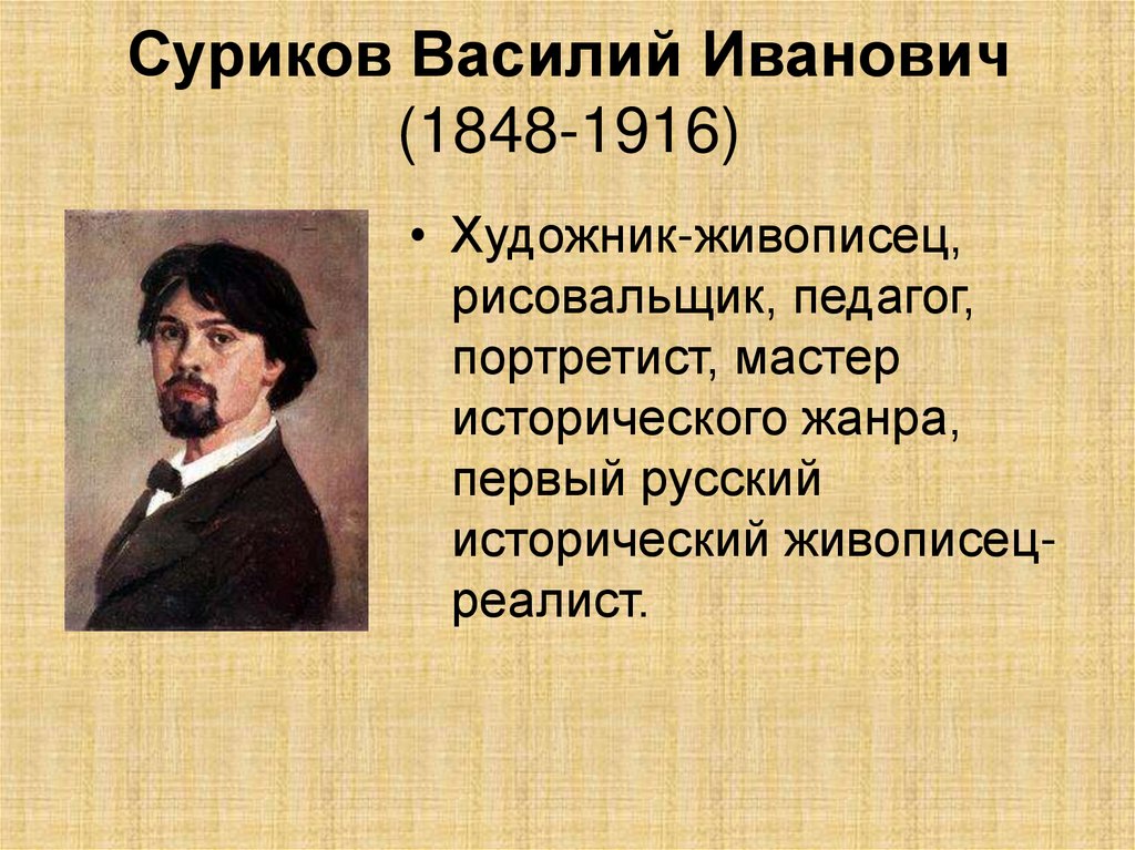 Жизнь и творчество сурикова. Василия Ивановича Сурикова (1848–1916). Творчество художника Сурикова.