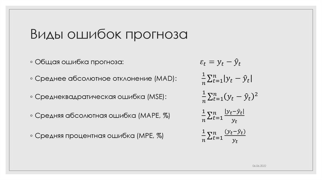 Виды ошибок прогноза