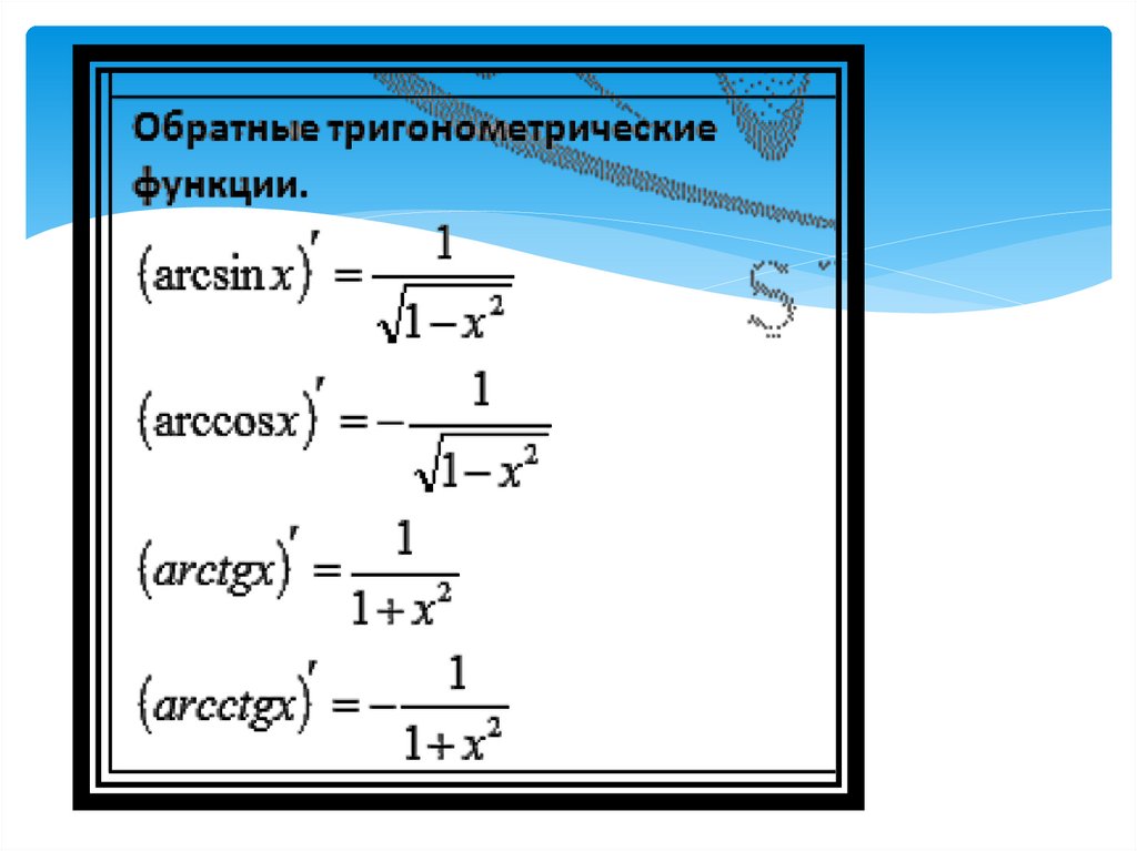 Таблица изображений элементарных функций