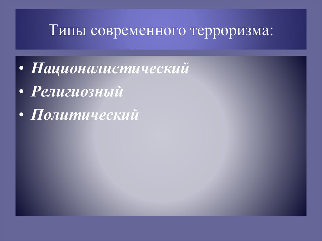 Типы современного терроризма:
