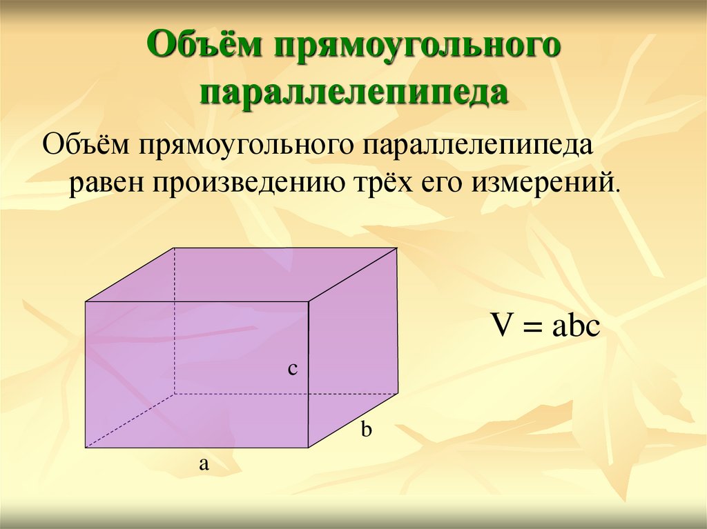 Любая прямоугольная часть. Понятие объема прямоугольного параллелепипеда. Объем прямоугольного параллелепипеда равен. Понятие объема объем прямоугольного параллелепипеда. Объем прямоугольного параллелепипеда 5 класс.