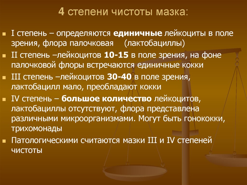 4 степени чистоты мазка: