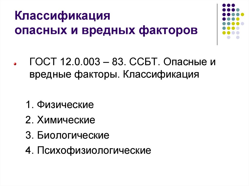 Классификация опасных и вредных производственных факторов. Классификация опасных и вредных.